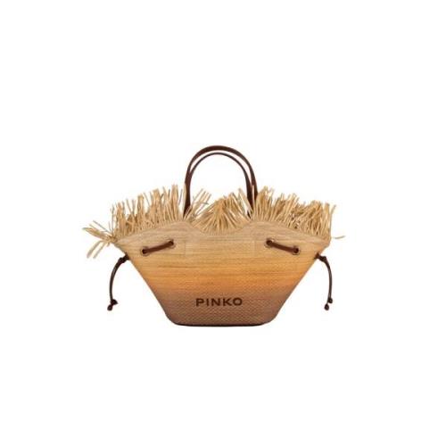 Pinko Raffia Shoppingväska med Fransdetaljer Brown, Dam