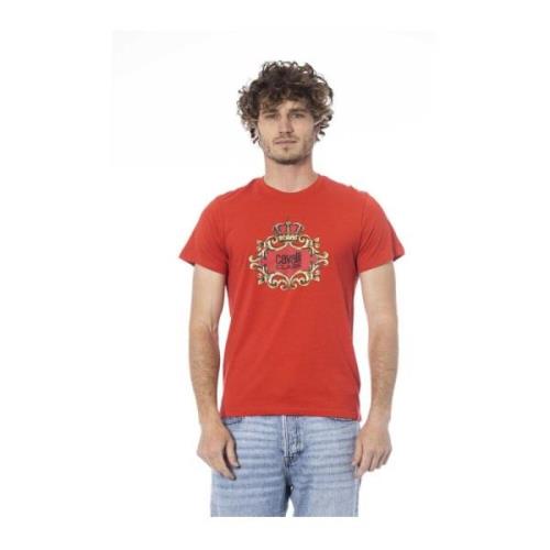Cavalli Class Logo Print Bomull T-shirt för Män Red, Herr