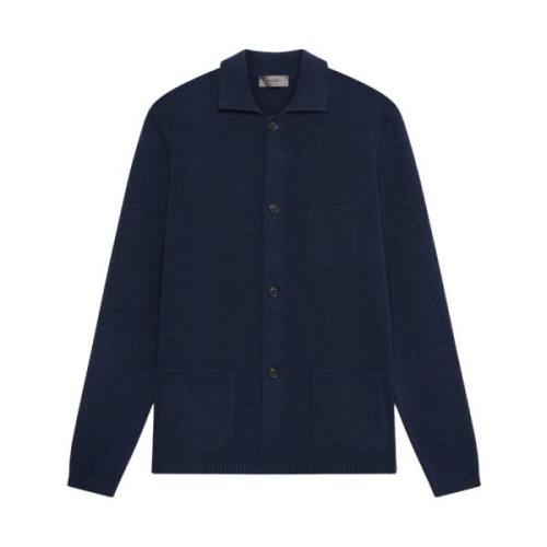 Ferrante Navy Cardigan med Fickor och Krage Blue, Herr