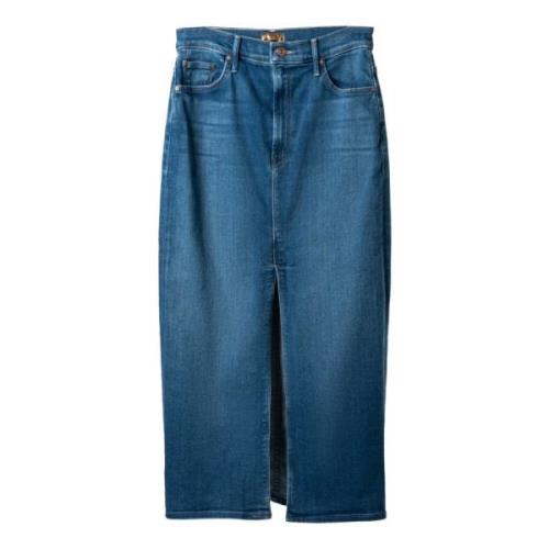 Mother Elegant Denimkjol med Framre Slits Blue, Dam