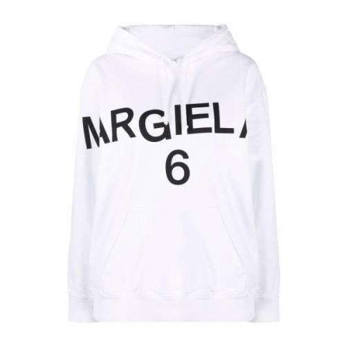 MM6 Maison Margiela Vit Logotryck Bomullshoodie White, Dam