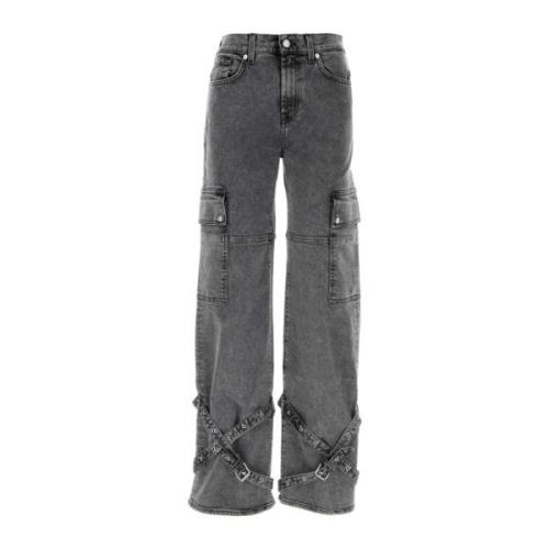 7 For All Mankind Svart stretch denim cargobyxor Black, Dam