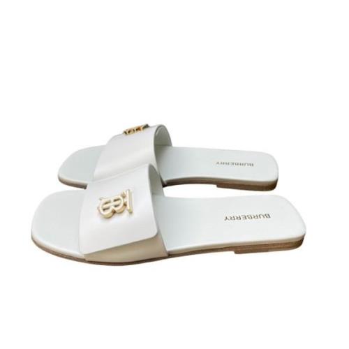 Burberry Platta Läder Sandaler Sliders White, Dam