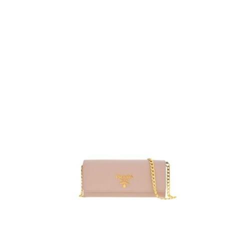 Prada Rosa Läder Clutch Plånbok med Guld Kedja Pink, Dam