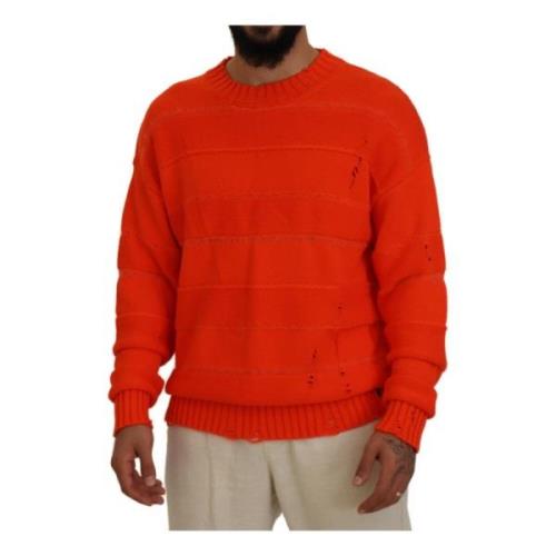 Dsquared2 Orange Stickad Crew Neck Sweater Orange, Herr