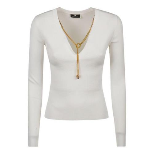 Elisabetta Franchi Mysig Stickad Pullover Sweater White, Dam