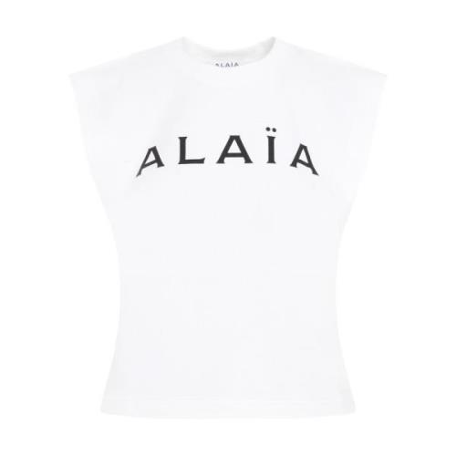 Alaïa Bomull Logo T-Shirt White, Dam