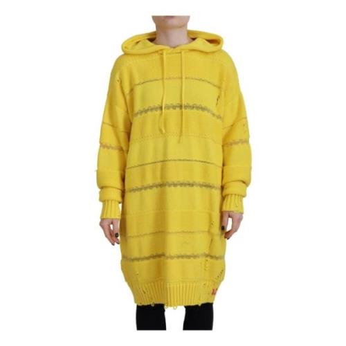 Dsquared2 Gul Stickad Huva Pullover Tröja Yellow, Dam