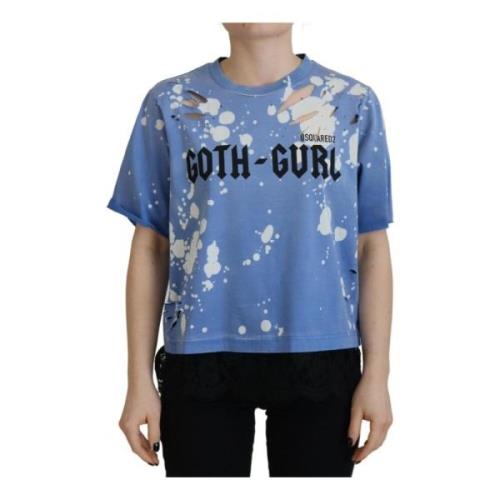 Dsquared2 Svart Spets Gothic Print T-shirt Blue, Dam