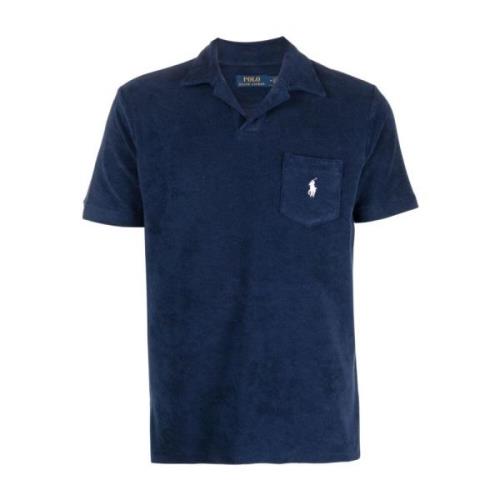 Ralph Lauren Blå Polo Skjorta med Logo Patch Blue, Herr