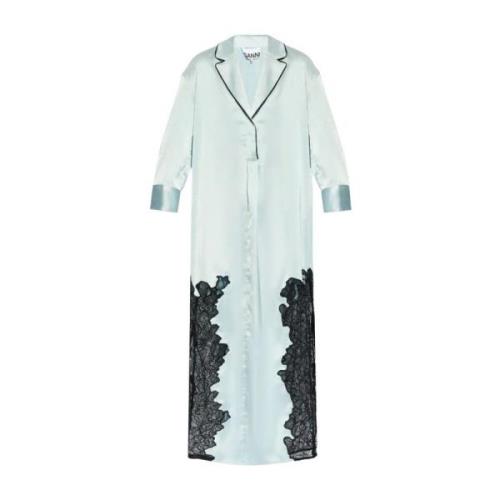 Ganni Elegant Lace Shirt Dress Blue, Dam