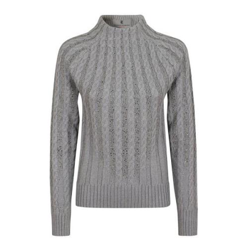 Ermanno Scervino Grå Kabelstickad Tröja Aw24 Gray, Dam