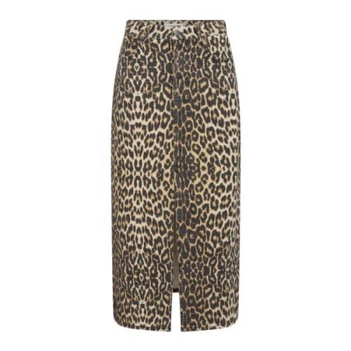Co'Couture Leopard Print Denim Slit Skirt Brown, Dam