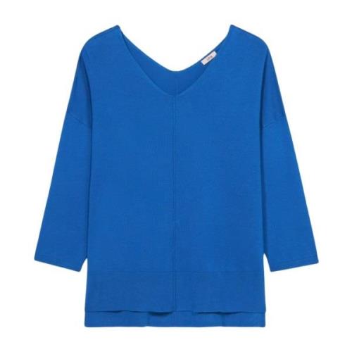 Oltre V-ringad Oversized Pullover med Sidslitsar Blue, Dam