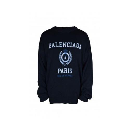 Balenciaga Navy Blue Logo Print Sweater Blue, Herr