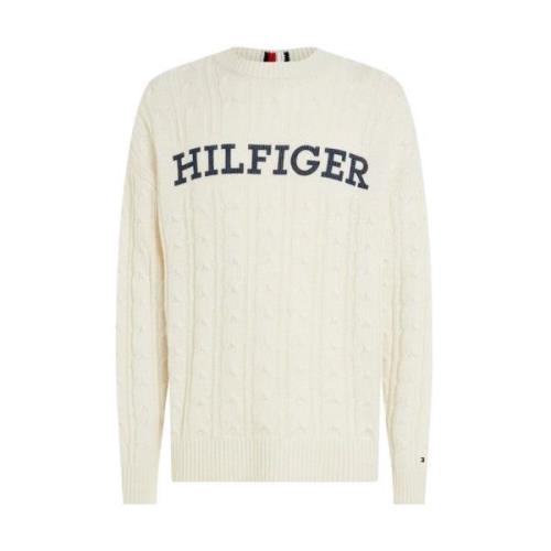 Tommy Hilfiger Herr Cable Monotype Pullover White, Herr