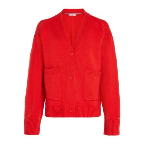 Tommy Hilfiger Mjuk V-ringad Cardigan med Fickor Red, Dam