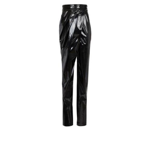 Balmain Asymmetriska draperade vinylbyxor Black, Dam