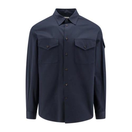 Alexander McQueen Logodetalj Bomullsskjorta med Knappar Blue, Herr