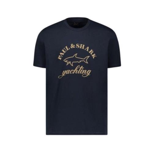 Paul & Shark Herr T-shirt med gyllene logotyptryck Blue, Herr