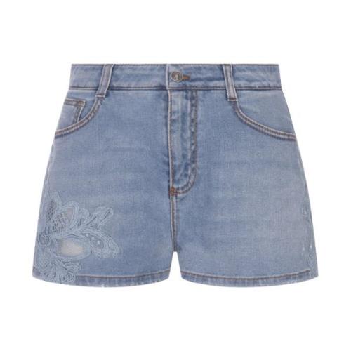 Ermanno Scervino Blå Spets Cut-Out Jeansshorts Blue, Dam