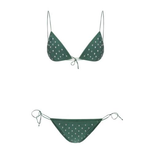 Oseree Grön Rhinestone Bikini Set Green, Dam