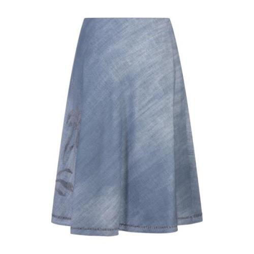 Ermanno Scervino Blå Denim Flared Midi Kjol Blue, Dam