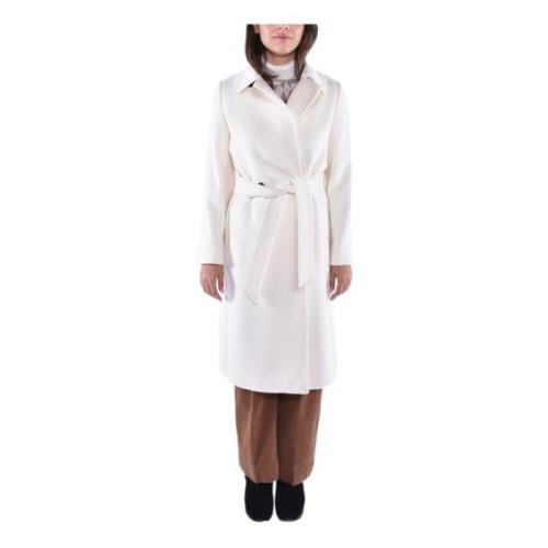 Max Mara Studio Lång Ull Dubbelknäppt Kappa White, Dam