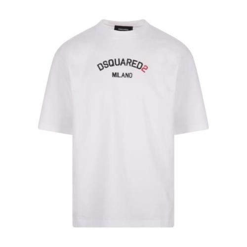 Dsquared2 Vit Bomull T-shirt med Milano Logo White, Herr