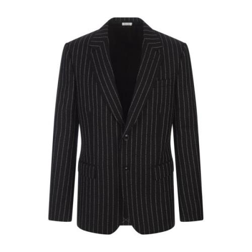 Alexander McQueen Elegant Svart Pinstripe Ulljacka Black, Herr