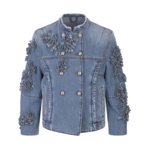 Ermanno Scervino Blå Denimjacka med Hortensia Blommor Blue, Dam