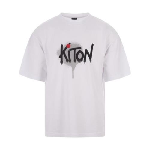 Kiton Vit T-shirt med Graffiti-Style Logo White, Herr