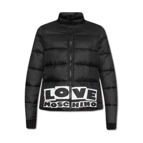 Love Moschino Kort Nylonjacka med Logotryck Black, Dam