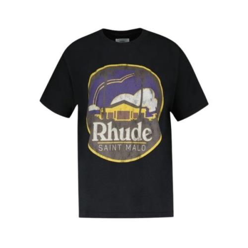 Rhude Svart Bomull T-shirt Saint Malo Black, Herr