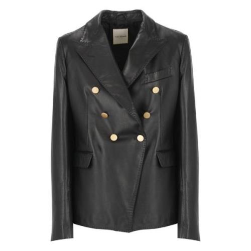 Tagliatore Svart Läder Dubbelknäppt Blazer Black, Dam