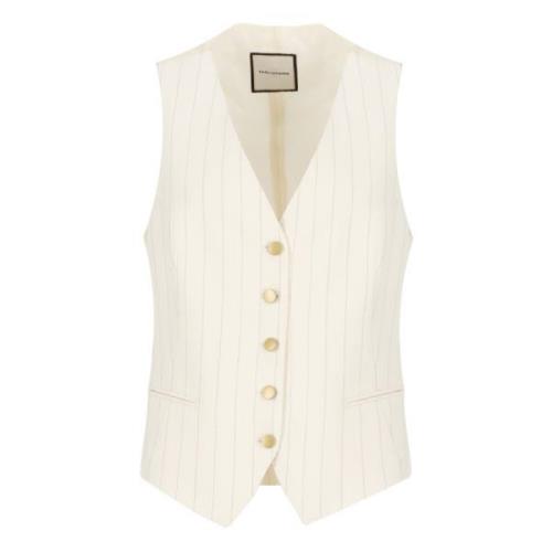 Tagliatore Ivory Bomull Linne Gilet Kvinnor Beige, Dam