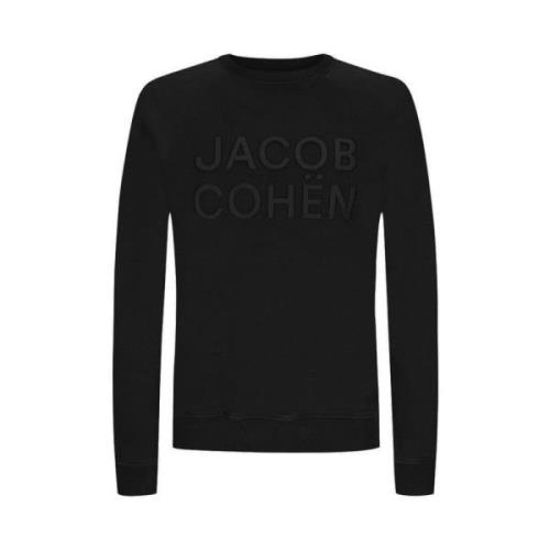 Jacob Cohën Svart Logotyp Bomull Felpa Made in Italy Black, Herr