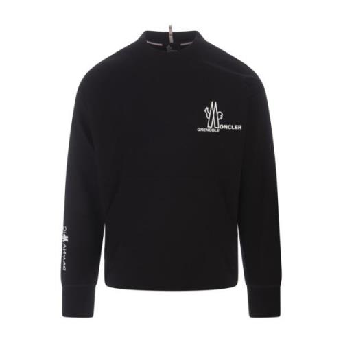 Moncler Svart Crewneck Sweatshirt med Logodetaljer Black, Herr