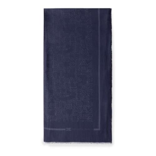 Elisabetta Franchi Blå Jacquard Bokstäver Pashmina Sjal Blue, Dam