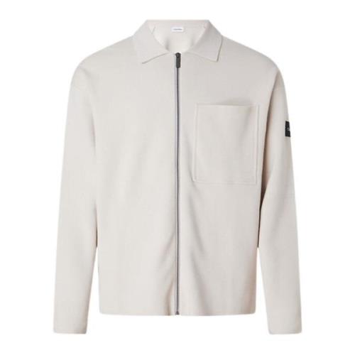 Calvin Klein Herr Bomull Zip Overshirt Beige, Herr