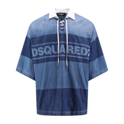 Dsquared2 Denim Polo Shirt med bomullskrage Blue, Herr