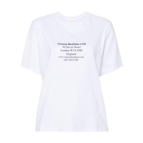 Victoria Beckham Logo Print Rund Hals T-shirt White, Dam