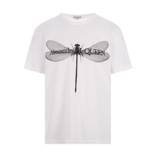 Alexander McQueen Dragonfly Print Crew-neck T-shirt Vit White, Herr