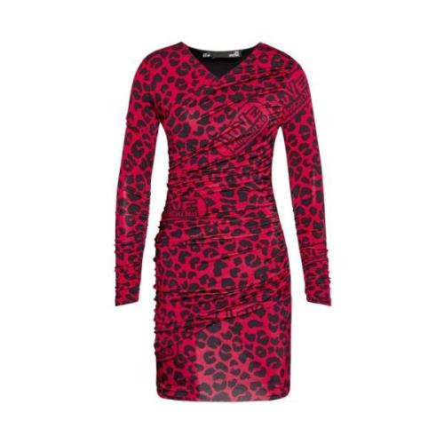 Love Moschino Röd och svart leopardmönstrad klänning Multicolor, Dam