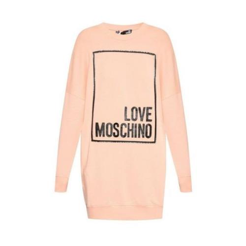 Love Moschino Sweatshirt Klänning med Logotyp Applikation Pink, Dam