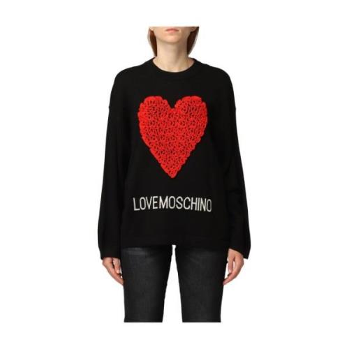 Love Moschino Rynkad Hjärta Långärmad Tröja Black, Dam