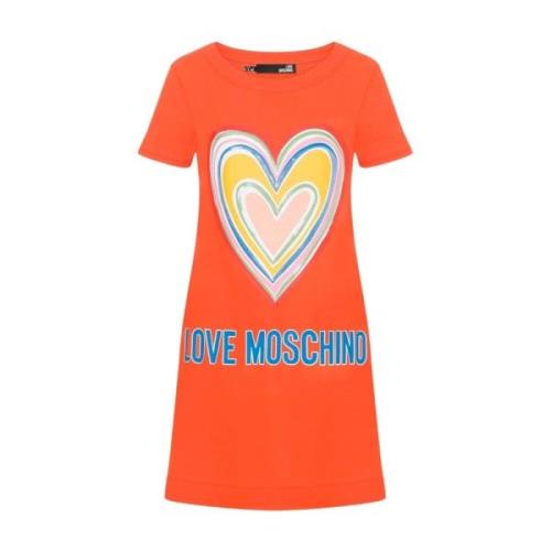 Love Moschino Hjärtapplikation Bomullsklänning Orange, Dam