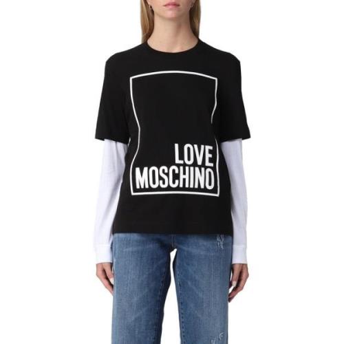 Love Moschino Långärmad bomullst-shirt med logotyp Black, Dam