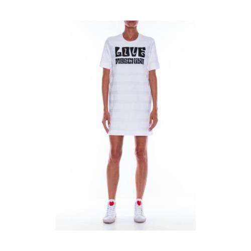 Love Moschino Bomull T-shirt med Logotyptryck fram White, Dam
