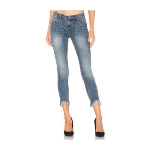 One Teaspoon Denim Skinny Jeans med Fransad Kant Blue, Dam